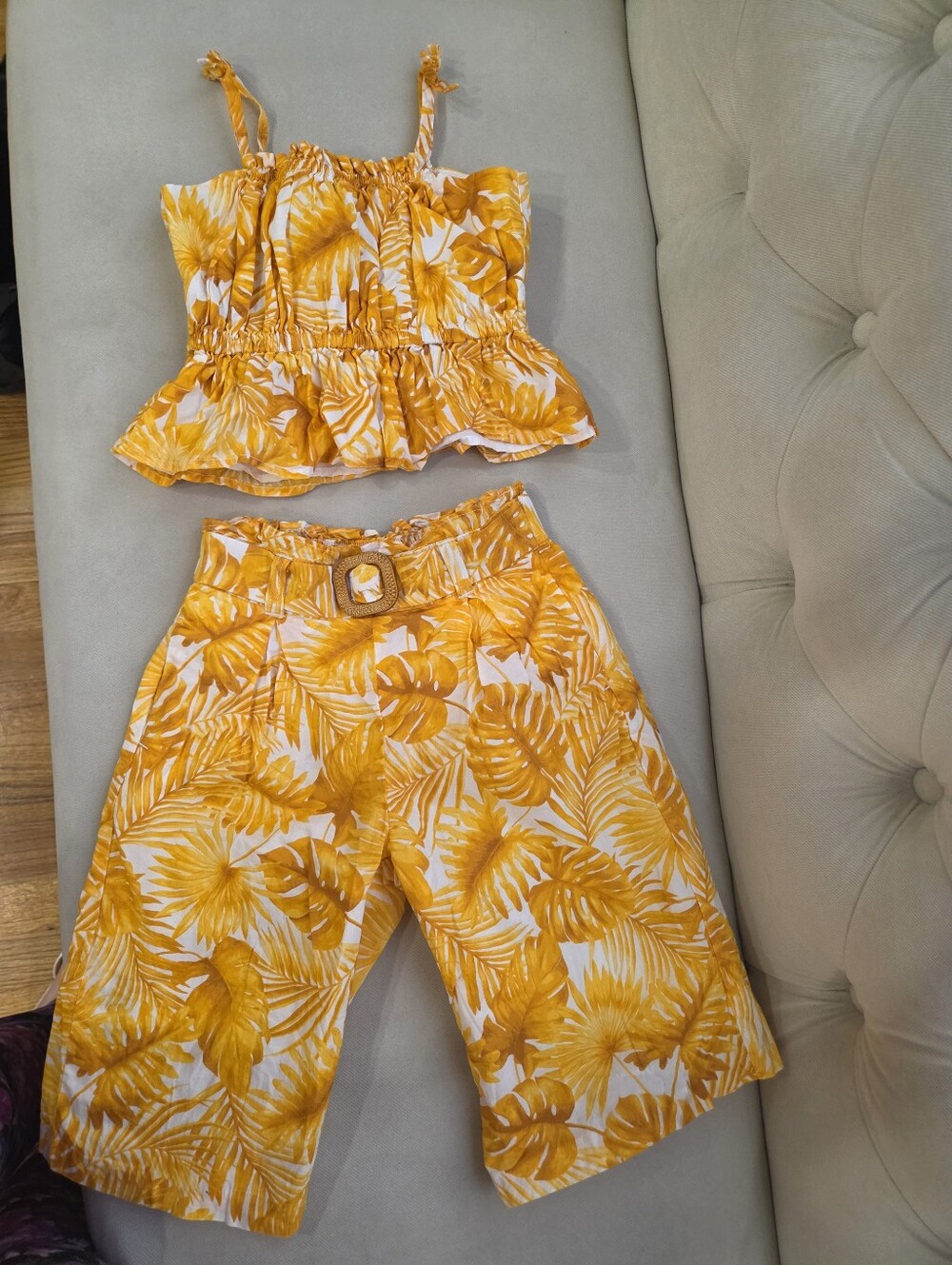 Janie And Jack The Oasis Palm Set Size 3 . Cotton Peplum Top + Wide Leg Pants